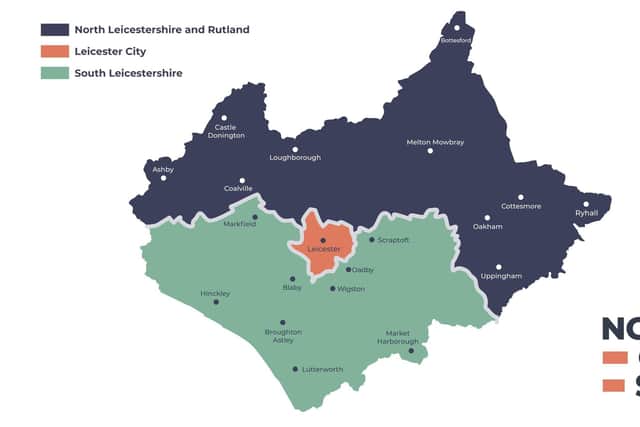 The 'North, City, South' model of local government reform supported by Leicestershire and Rutland's district councils