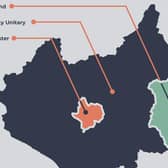 The proposal put forward by the previous Conservative administration showing a single authority for Leicestershire and one each for the city and for Rutland