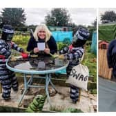 Councillor Sarah Cox with some of the best entries in the Lake Terrace scarecrow festival