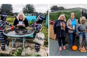 Councillor Sarah Cox with some of the best entries in the Lake Terrace scarecrow festival