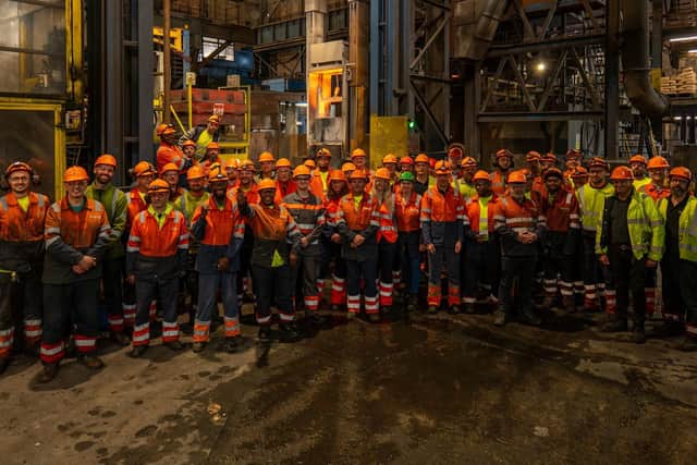 Staff at Holwell Works pictured after the final ceremonial molten iron pour in September