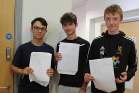Left to right: Harry Twittey, Luke Tomley and Harry Orridge on GCSE results day at John Ferneley College