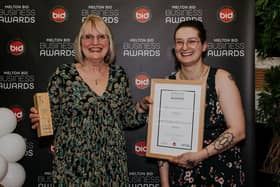 Director Linda Foulston (left) and manager Kayla pick up the Best Independent Business award at the recent Melton BID Business Awards