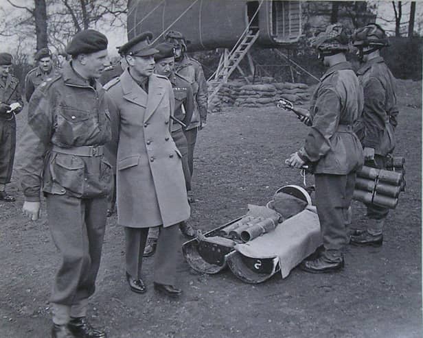 King George VI inspects Paras and their equipment at Newport Lodge in Melton