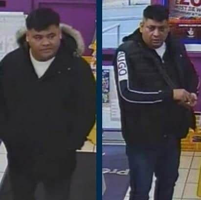 The two men in the group of five police want to speak to in connection with a burglary from a flat above a Melton shop