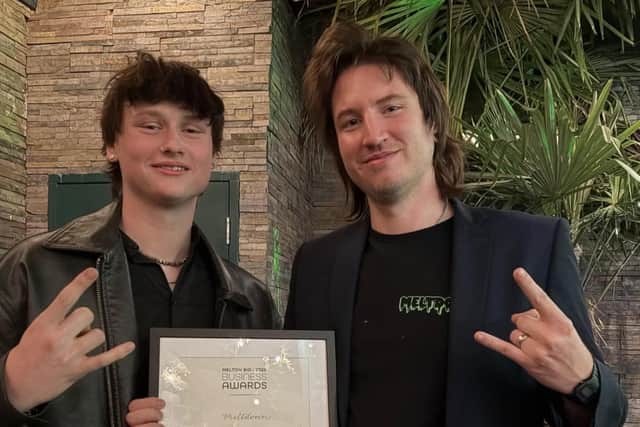 Josh and Dan Keating receive their certificate for being a finalist in the Melton Business Awards' arts & culture category