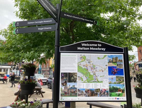 A sign in Market Place, Melton Mowbray