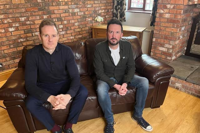 Dan Walker (left) with Paul Ansell, the partner of missing mother-of-two Nicola Bulley. Ansell has spoken to 5 News presenter, Dan Walker in an exclusive interview, that will air on Friday evening as part of a 75-minute special programme, 'Vanished: What happened to Nicola Bulley?' on Channel 5 at 9pm. Issue date: Friday February 10, 2023.