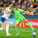 BRISBANE, AUSTRALIA - AUGUST 07: Ashleigh Plumptre of Nigeria and Lucy Bronze of England compete for the ball during the FIFA Women's World Cup Australia & New Zealand 2023 Round of 16 match between England and Nigeria at Brisbane Stadium on August 07, 2023 in Brisbane / Meaanjin, Australia. (Photo by Bradley Kanaris/Getty Images)