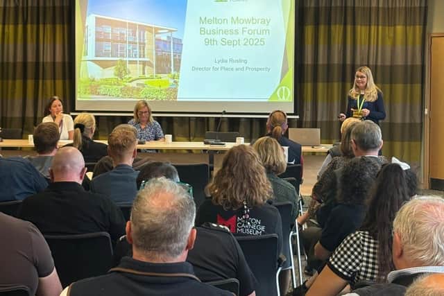 One of the presentations at the Business Forum at Melton Mowbray