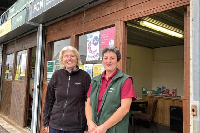 LRSN nurse Heather Dawes (right) and FCN volunteer Susan Atkinson outside the room were the health checks are being carried out at Melton market
