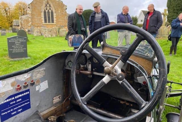The spartan interior of the Aston Martin TT1 on display in Burton Lazars