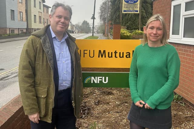 Edward Argar MP with Sarah Proctor from Melton's NFU Mutual