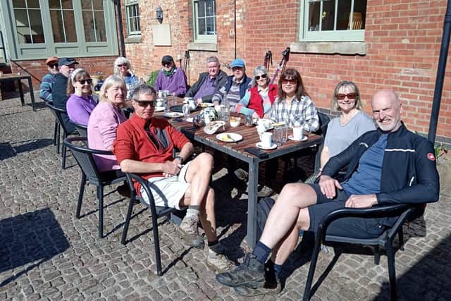 Members of Melton Mowbray Ramblers taking a break for lunch during a recent ramble