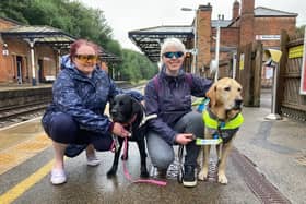 Leonie Seymour-Milsom (left), with guide dog Lisa, and Leigh Pick, with guide dog Geoffrey, are two partially-sighted passengers who regularly travel from Melton train station