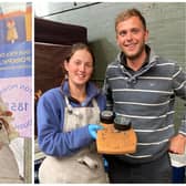 Paul Hartland (left) on the Mrs King's Pork Pies stand and Laura Davies and Jack Kirton on The Mouse House stall, at the East Midlands Food Festival at Melton
