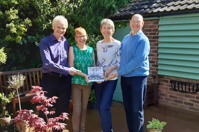 The launch of Oncar's Adventure At Rutland Water, from left: Kevin Becken (illustrator), Tracey Dene Powell (writer), Dr Jean Penny OBE and David Penny (sponsors)