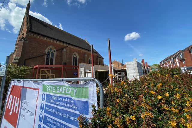 The site of the new community hall being built next to John's Catholic Church, in Thorpe End