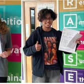 Eva and Ezra with their exam results at SMB College Group's Brooksby campus