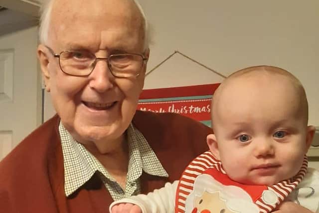 Geoff Mabbott pictured last year with great-grandson, Rory