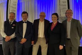 Pictured at the launch of The Stockyard, from left, Hugh Brown (CEO of Gillstream Markets), Stephen Hallam (chair of the Melton and Belvoir Agricultural Society), Councillor Rob Bindloss (portfolio holder for growth and prosperity at Melton Borough Council), Melton MP Alicia Kearns and Edd de Coverly (chief executive of Melton Borough Council)