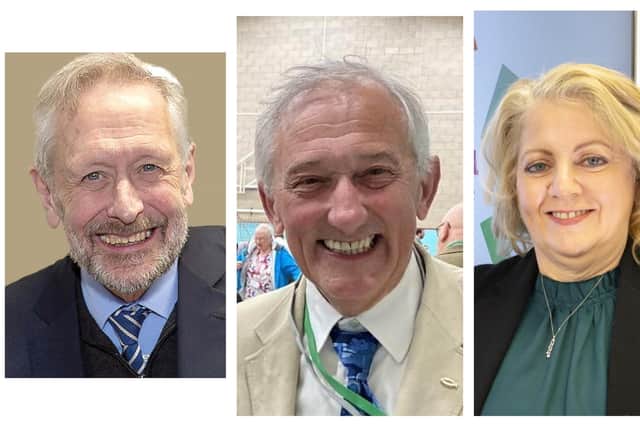 From left, Leicester City Council Mayor Peter Soulsby, Melton Borough Council leader Pip Allnatt and Leicestershire County Council acting leader Deborah Taylor, who were all at Thursday's meeting to debate rival Leicestershire, Leicester and Rutland devolution plans