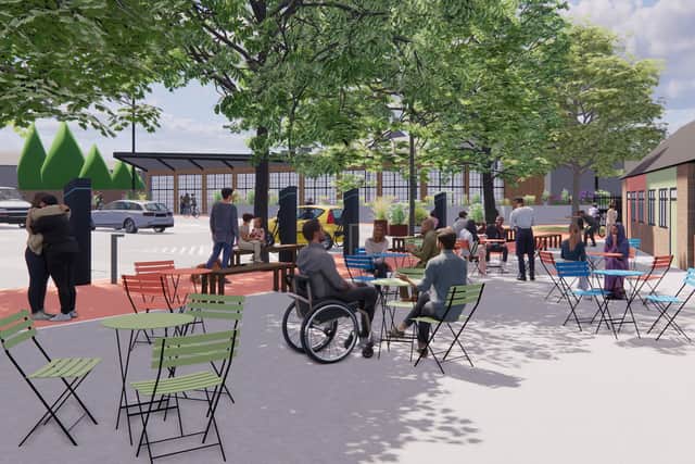 A computer image of a planned outdoor seating area as part of the redevelopment of the Stockyard at Melton