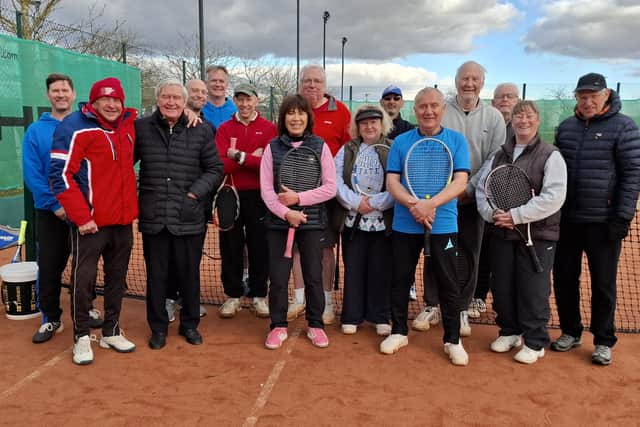 Dixie McNeil (third left) with the Saturday Superstars at Melton Tennis Club.