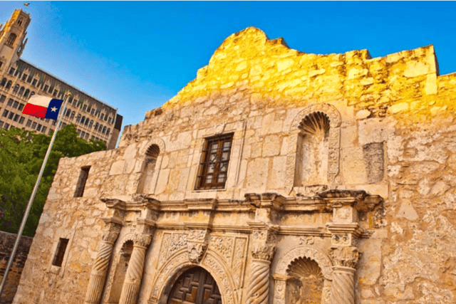 'Downtown stands the Alamo where the battle fought in 1836 became a defining moment in the Texas Revolution'