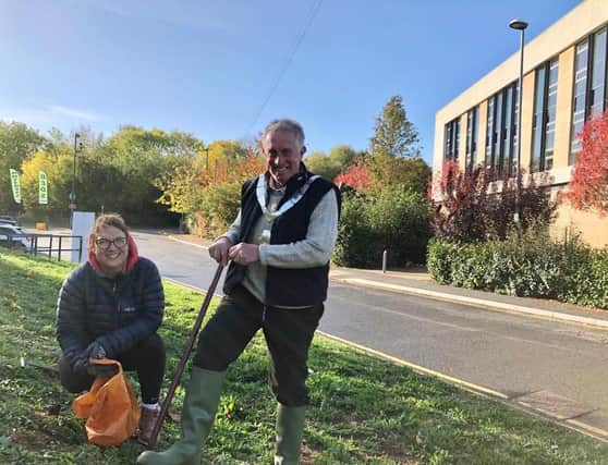 Rotary president, Wendy Daunt, and Mayor of Melton, Councillor Alan Hewson, planting crocuses for the polio campaign
PHOTO: S Herlihy