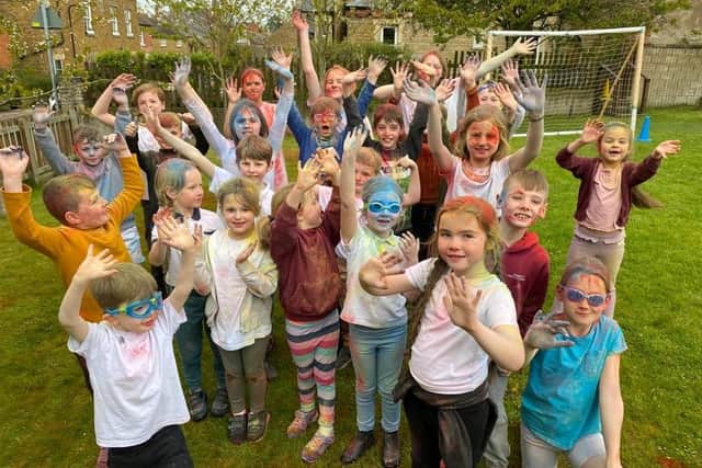 Somerby School pupils pictured after their Colour Dash