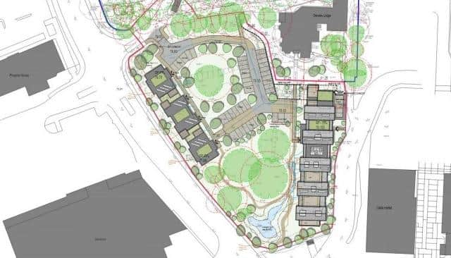 A drawing showing plans for a dementia care home and apartments in the grounds of Pera
