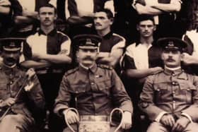 Harry White (top left) pictured with the Army football team just before the Great War