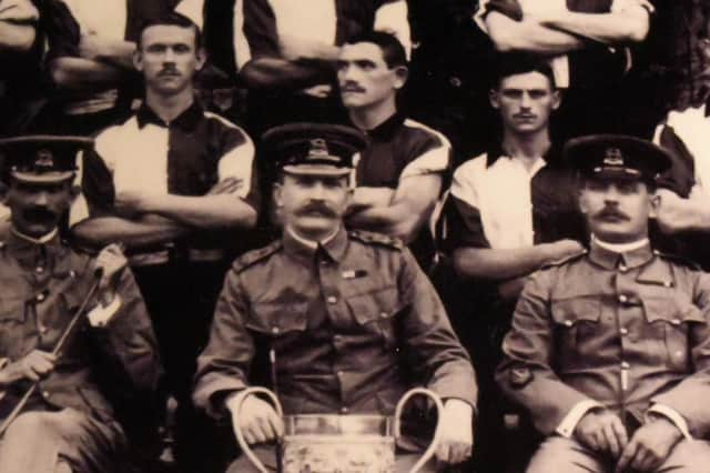 Harry White (top left) pictured with the Army football team just before the Great War