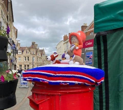 Knitted decorations for the jubilee on a Melton postbox