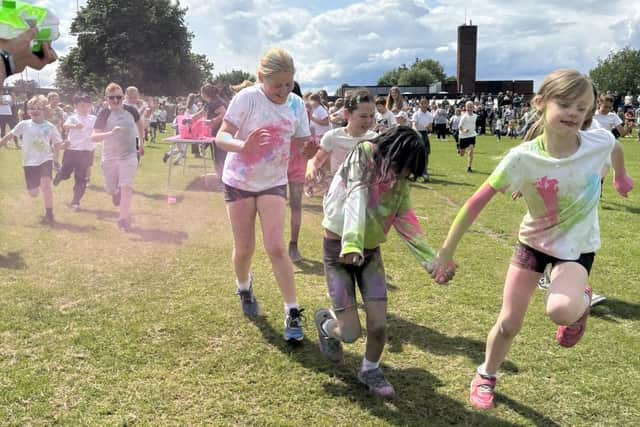 The charity colour dash at Sherard Primary School