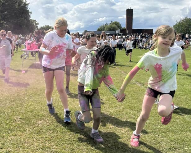 The charity colour dash at Sherard Primary School