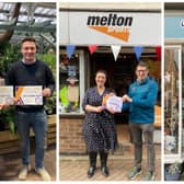 From left, MP Alicia Kearns presents certificates to last year's winners Gates Garden Centre, Melton Sports and Foxy Lots