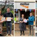 From left, MP Alicia Kearns presents certificates to last year's winners Gates Garden Centre, Melton Sports and Foxy Lots