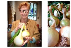 Avril Blount with her 'Best in Show' prize onions at Stathern Village Show