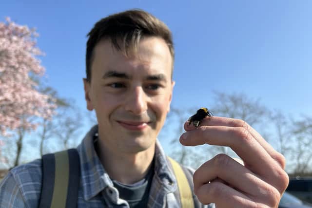 Ecologist Connor Butler pictured during filming at Belvoir Farm