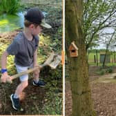 An Ab Kettleby Primary School pupil helps with the project and (right) the finished new nature site
