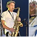 Talented saxophonist Drew Stanstall (left) who will be busking at the latest Melton record fair (right)