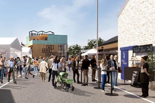 An computer image of what Festival Square is planned to look like at the Stockyard
