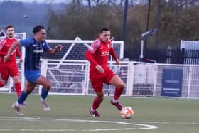 Sam Beaver was on target for Melton at Wisbech. Photo by Mark Woolterton.