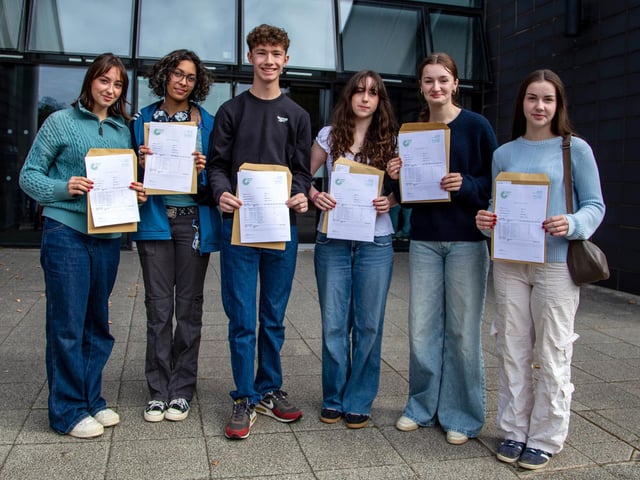 Students sharing their GCSE results.