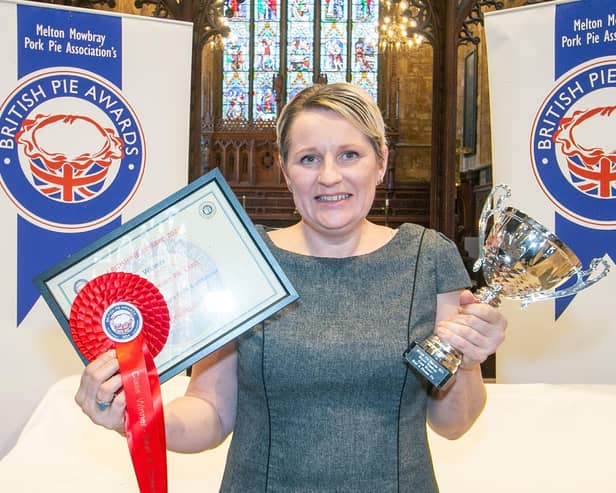 Christine Orton, landlady at The Crown at Asfordby, pictured after winning the Beef and Cheese category at the British Pie Awards at Melton