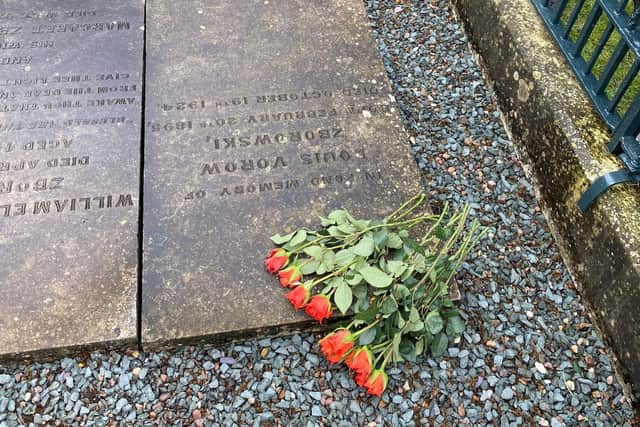 Flowers on the Burton Lazars grave of racing driver Louis Zborowski, a century after his death