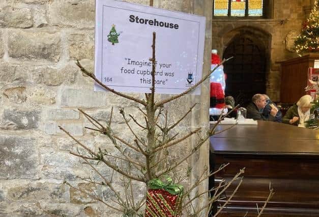 Melton Christmas tree festival opens to the public - the spartan tree supplied by Storehouse, the Melton foodbank service