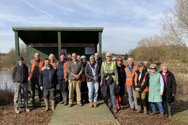 Volunteers and guests at the official opening of the new bird hide at Melton Country Park